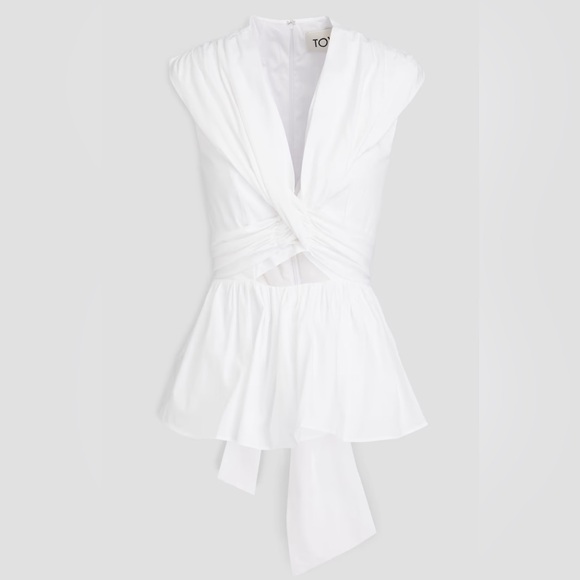 TOVE Leila Twist-Front Cutout Cotton-Poplin Top - Picture 1 of 8